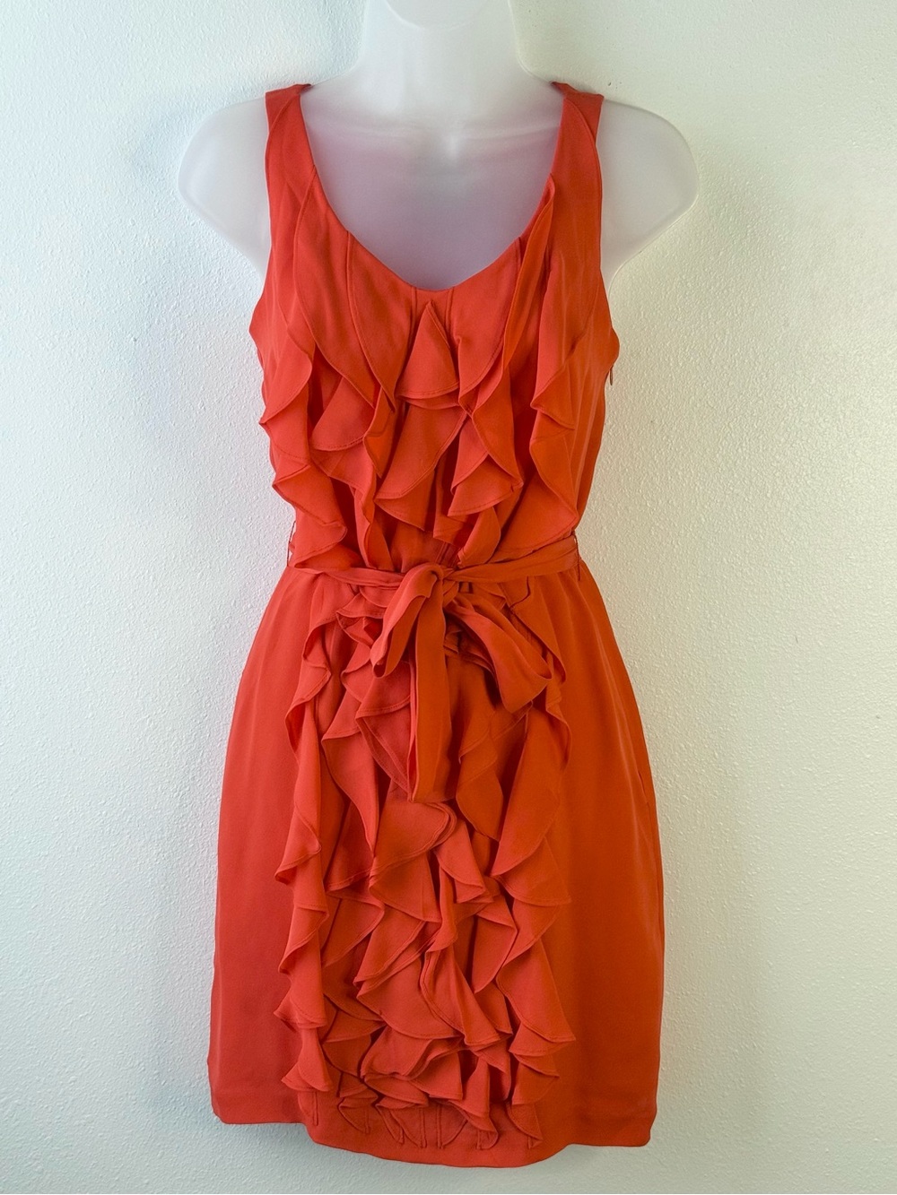 Ali Ro Sunrise Orange 100% Silk Ruffle Mini Dress Size 0